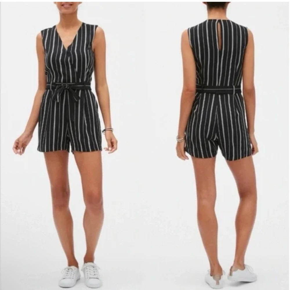 Banana Republic Black and White Striped Women's Romper